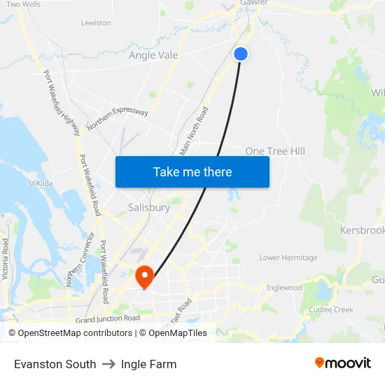 Evanston South to Ingle Farm map