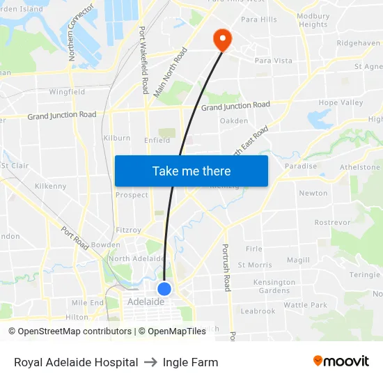 Royal Adelaide Hospital to Ingle Farm map