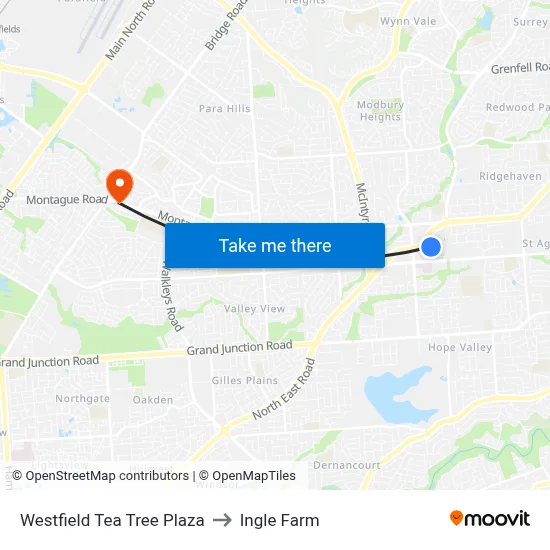 Westfield Tea Tree Plaza to Ingle Farm map