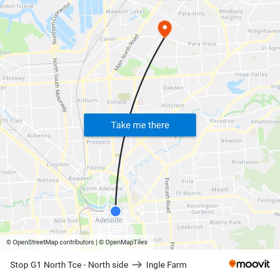 Stop G1 North Tce - North side to Ingle Farm map