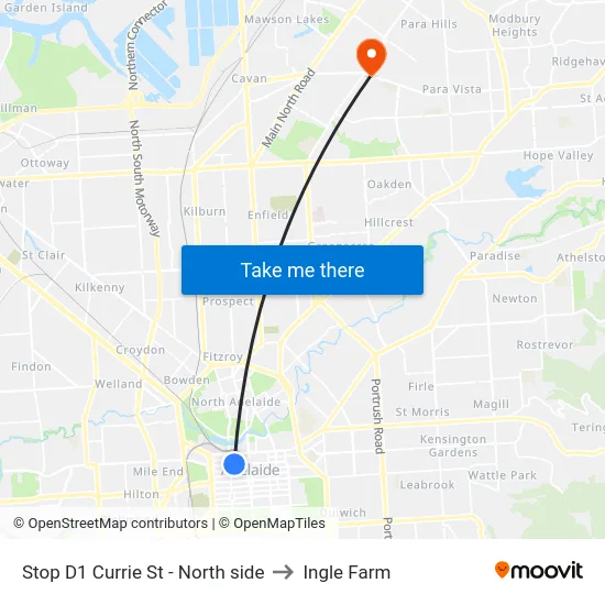 Stop D1 Currie St - North side to Ingle Farm map
