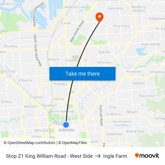 Stop Z1 King William Road - West Side to Ingle Farm map