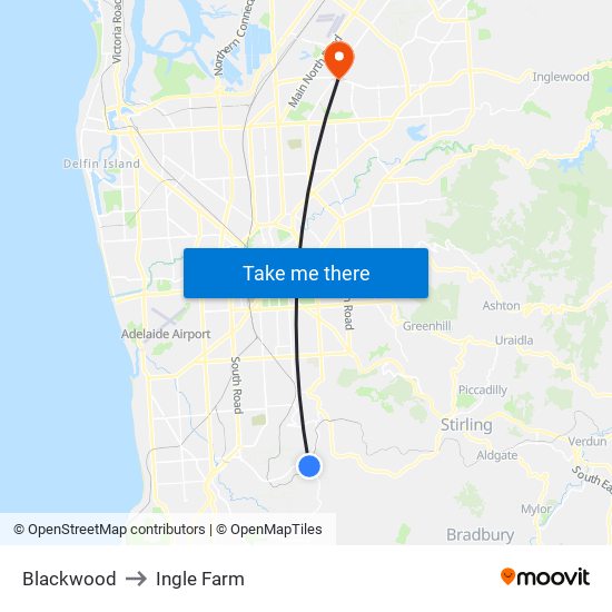 Blackwood to Ingle Farm map