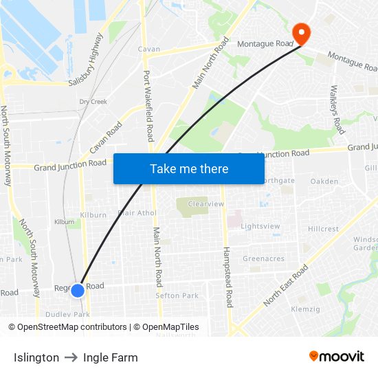 Islington to Ingle Farm map