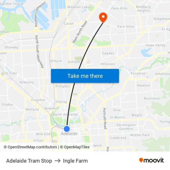 Adelaide Tram Stop to Ingle Farm map