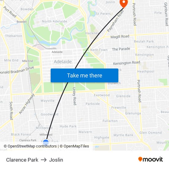 Clarence Park to Joslin map