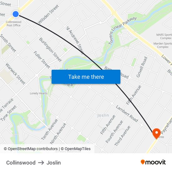 Collinswood to Joslin map