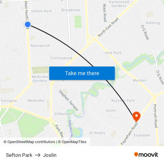 Sefton Park to Joslin map