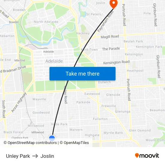 Unley Park to Joslin map
