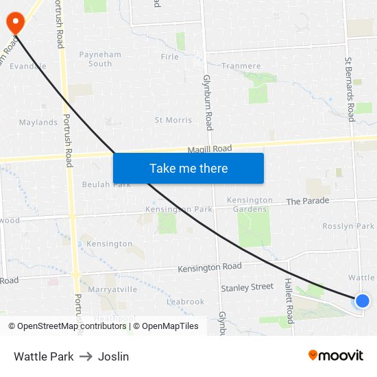 Wattle Park to Joslin map