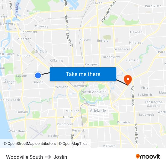 Woodville South to Joslin map