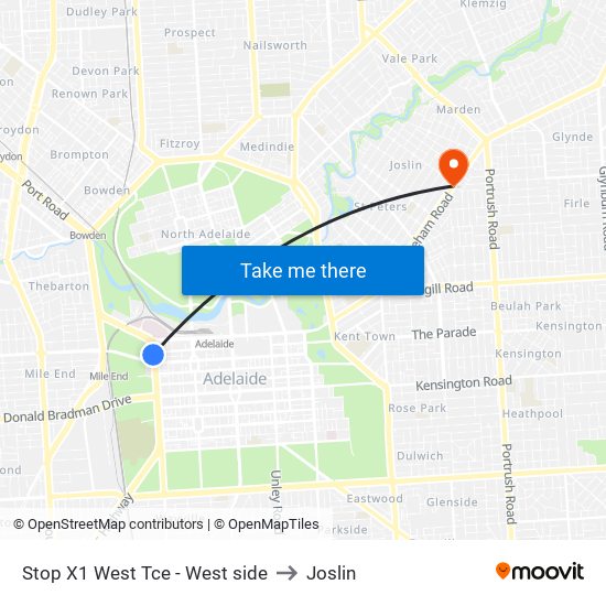 Stop X1 West Tce - West side to Joslin map