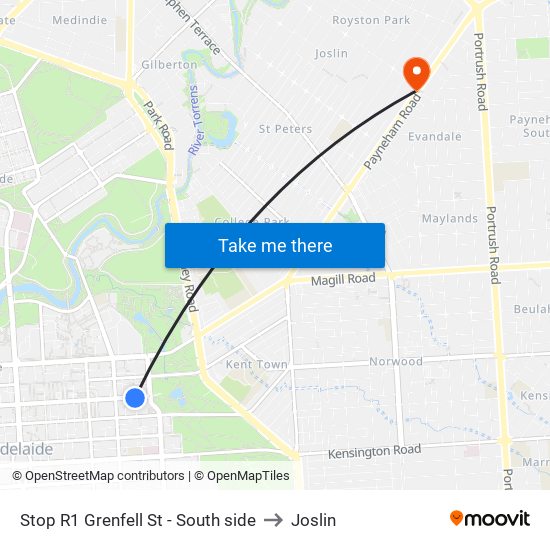Stop R1 Grenfell St - South side to Joslin map