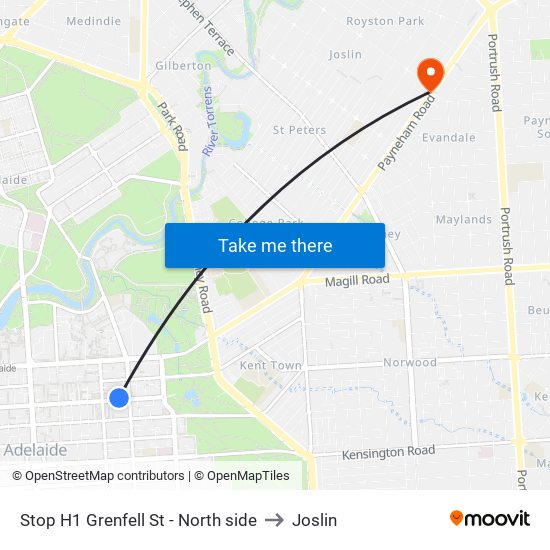 Stop H1 Grenfell St - North side to Joslin map