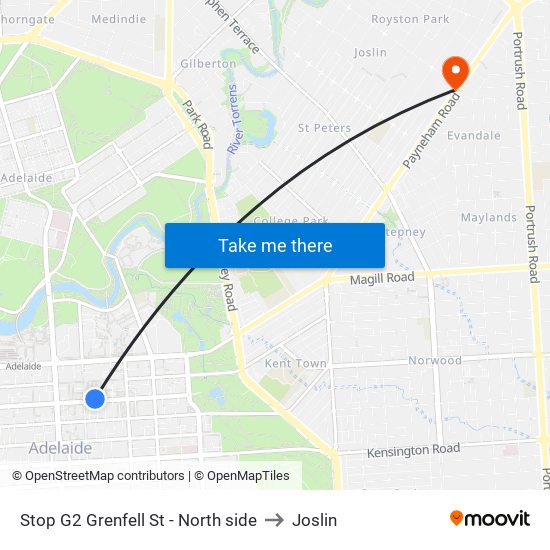 Stop G2 Grenfell St - North side to Joslin map