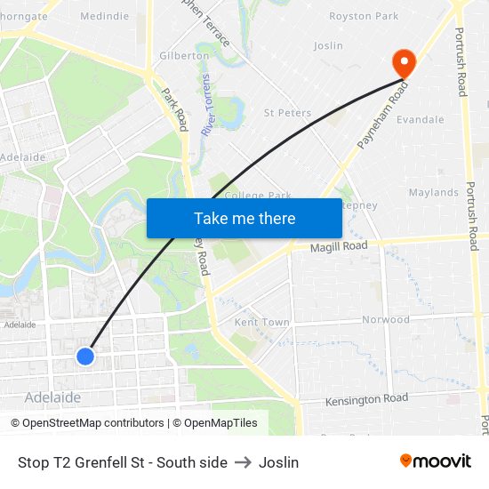 Stop T2 Grenfell St - South side to Joslin map