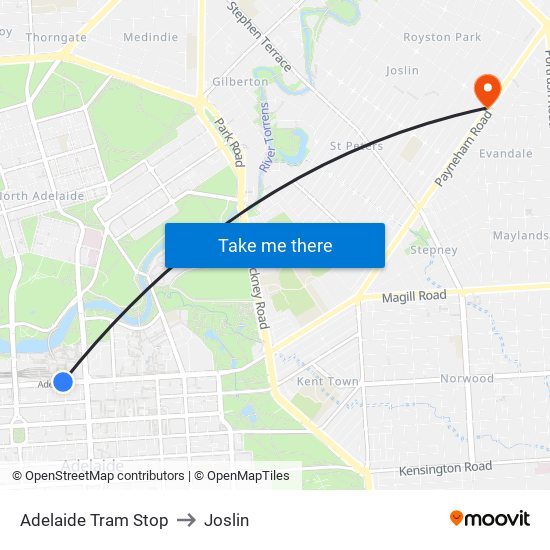 Adelaide Tram Stop to Joslin map