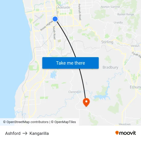 Ashford to Kangarilla map