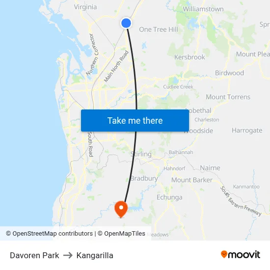 Davoren Park to Kangarilla map