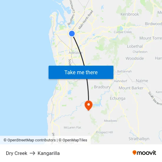 Dry Creek to Kangarilla map