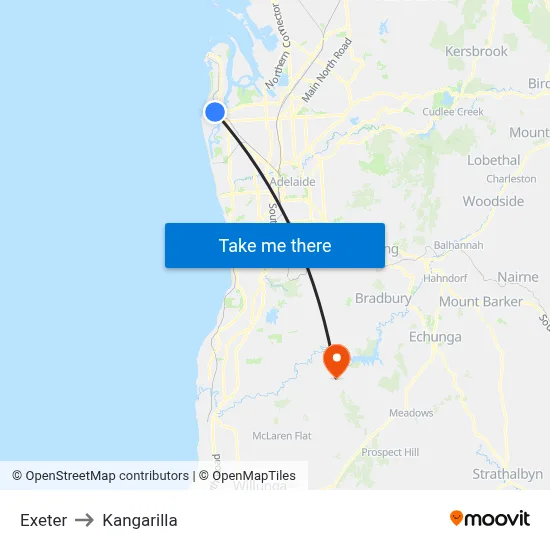 Exeter to Kangarilla map