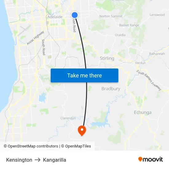 Kensington to Kangarilla map