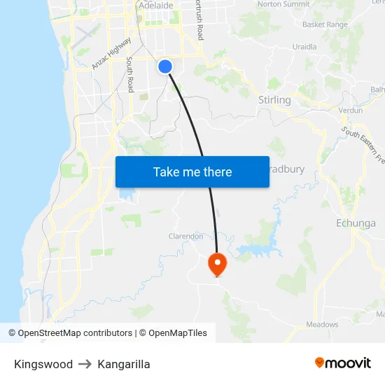 Kingswood to Kangarilla map