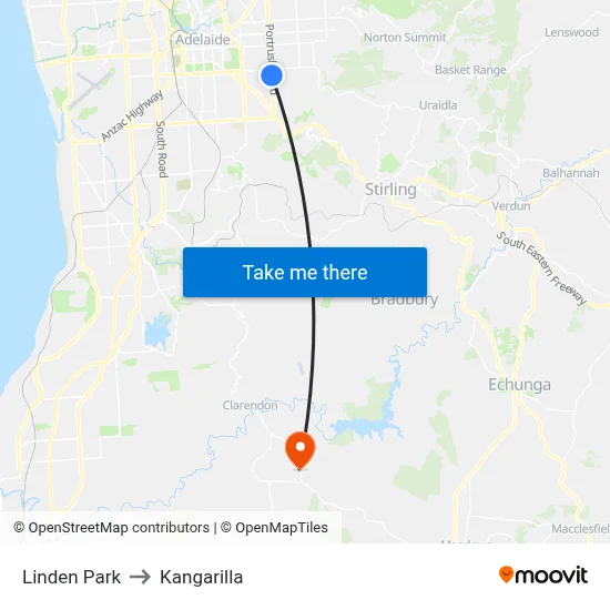 Linden Park to Kangarilla map