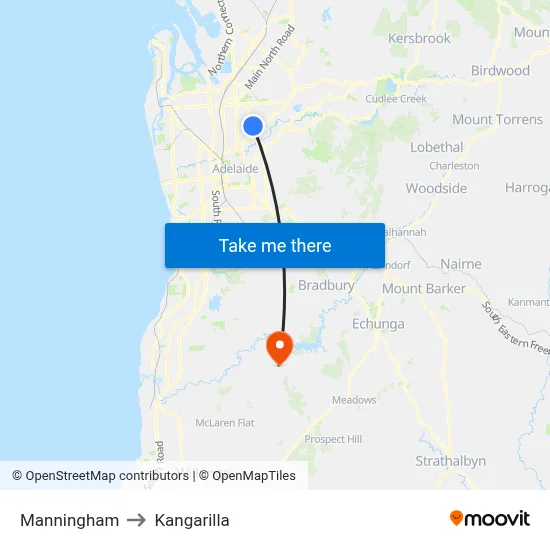 Manningham to Kangarilla map