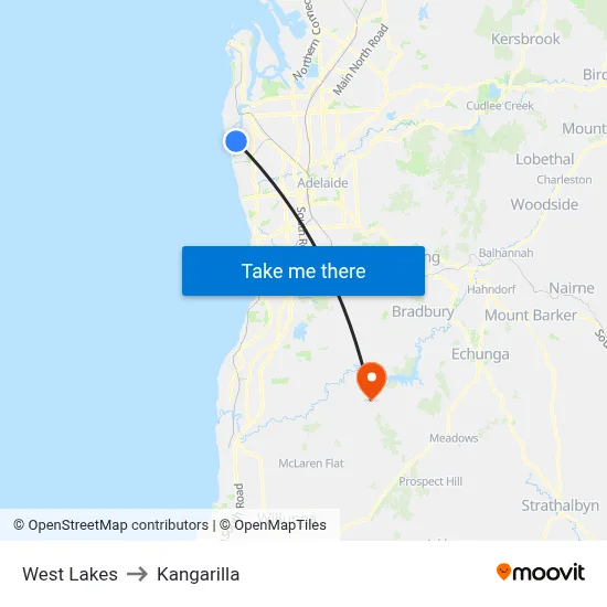 West Lakes to Kangarilla map