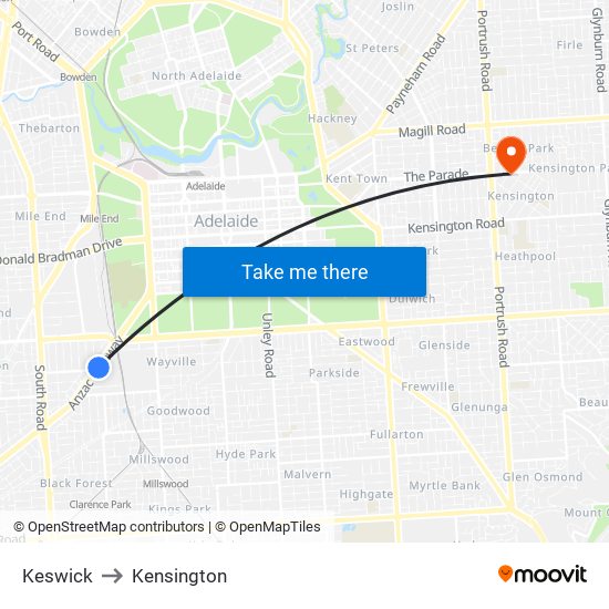 Keswick to Kensington map