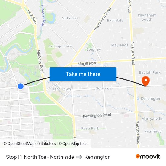 Stop I1 North Tce - North side to Kensington map