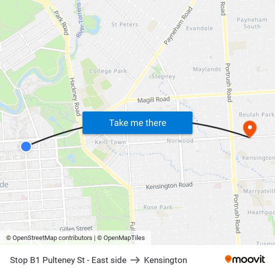 Stop B1 Pulteney St - East side to Kensington map