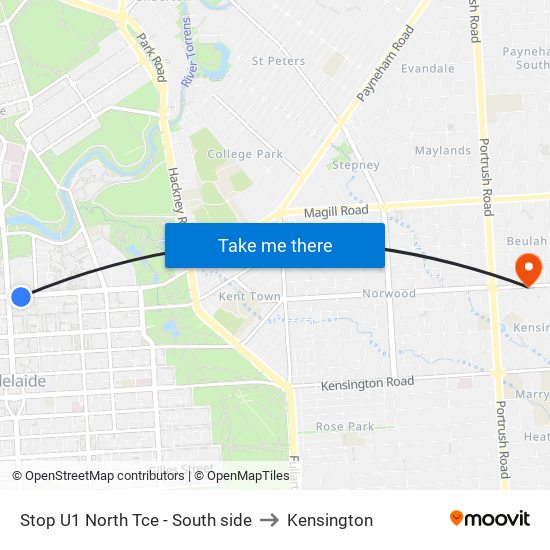 Stop U1 North Tce - South side to Kensington map