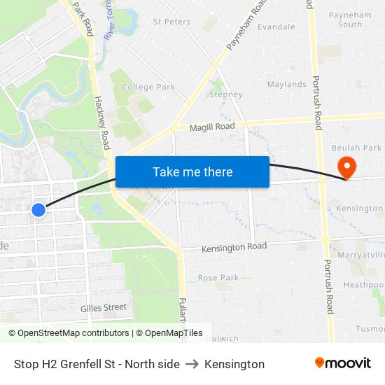 Stop H2 Grenfell St - North side to Kensington map