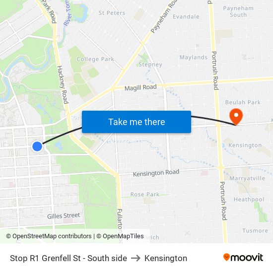 Stop R1 Grenfell St - South side to Kensington map