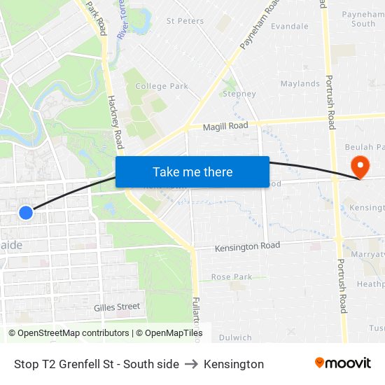 Stop T2 Grenfell St - South side to Kensington map