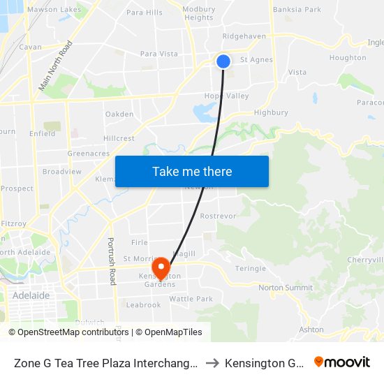 Zone G Tea Tree Plaza Interchange - East side to Kensington Gardens map