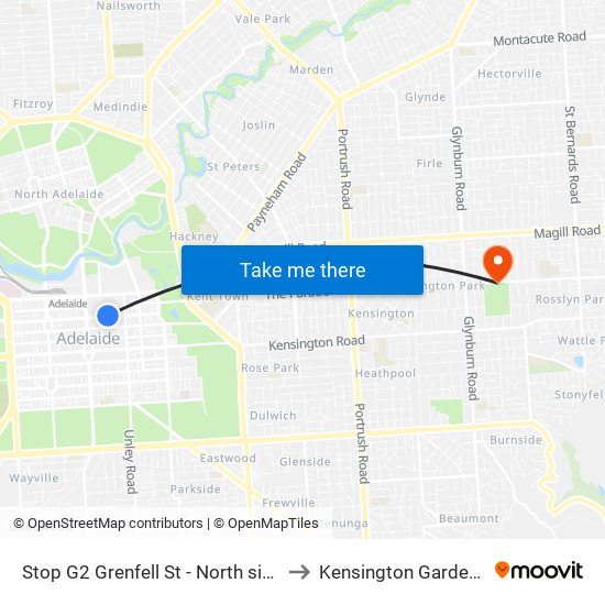 Stop G2 Grenfell St - North side to Kensington Gardens map