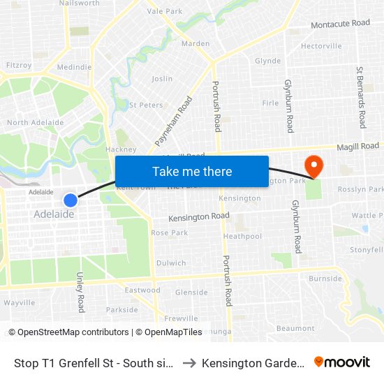 Stop T1 Grenfell St - South side to Kensington Gardens map