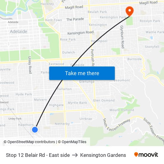 Stop 12 Belair Rd - East side to Kensington Gardens map