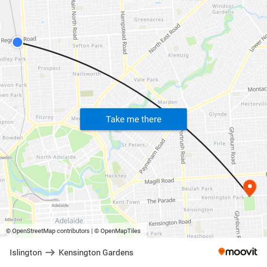 Islington to Kensington Gardens map