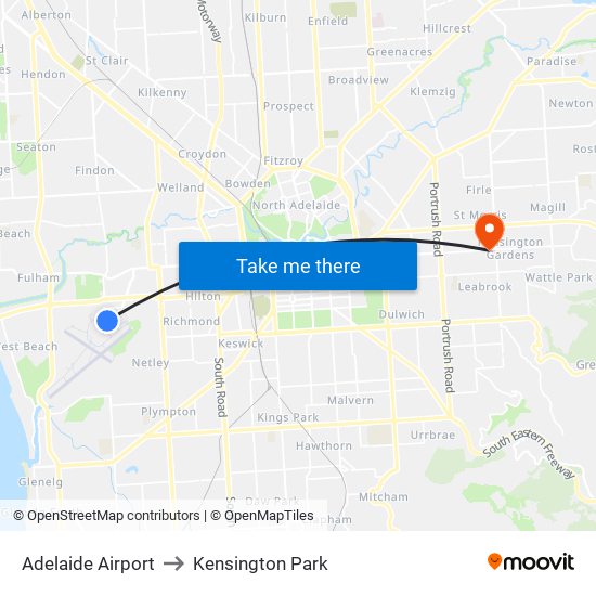 Adelaide Airport to Kensington Park map