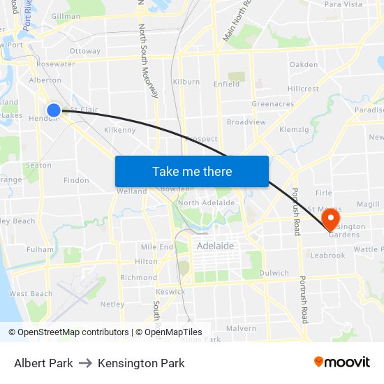Albert Park to Kensington Park map