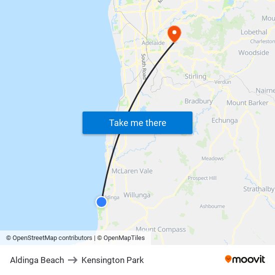 Aldinga Beach to Kensington Park map