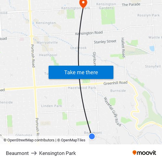 Beaumont to Kensington Park map