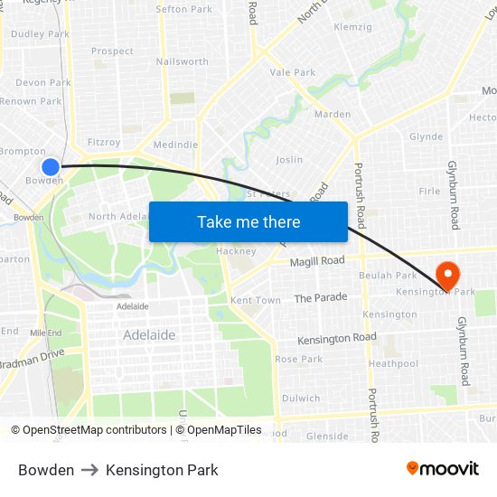 Bowden to Kensington Park map