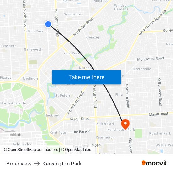 Broadview to Kensington Park map