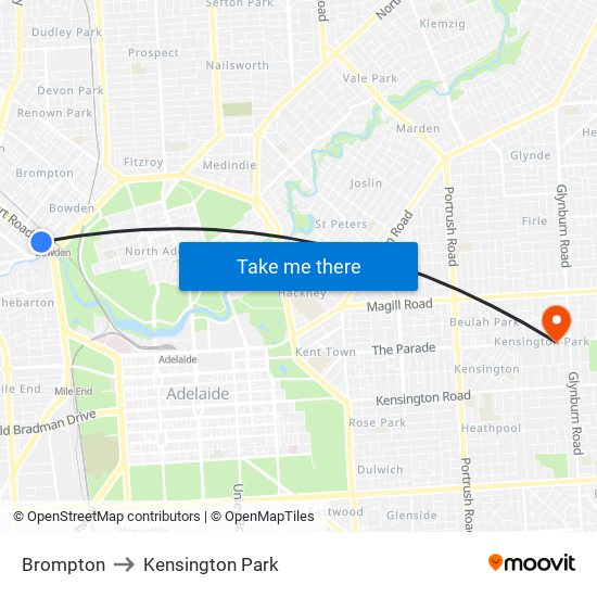 Brompton to Kensington Park map