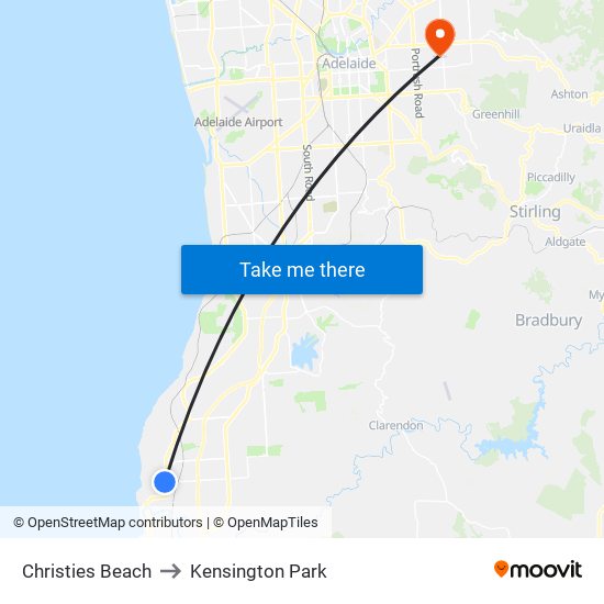 Christies Beach to Kensington Park map